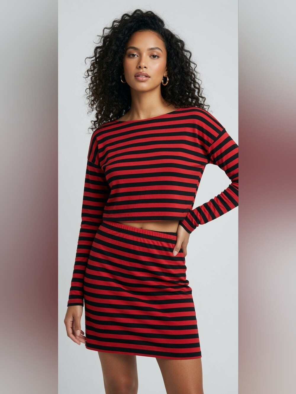 Vintage Red and Black Striped Two-Piece Set